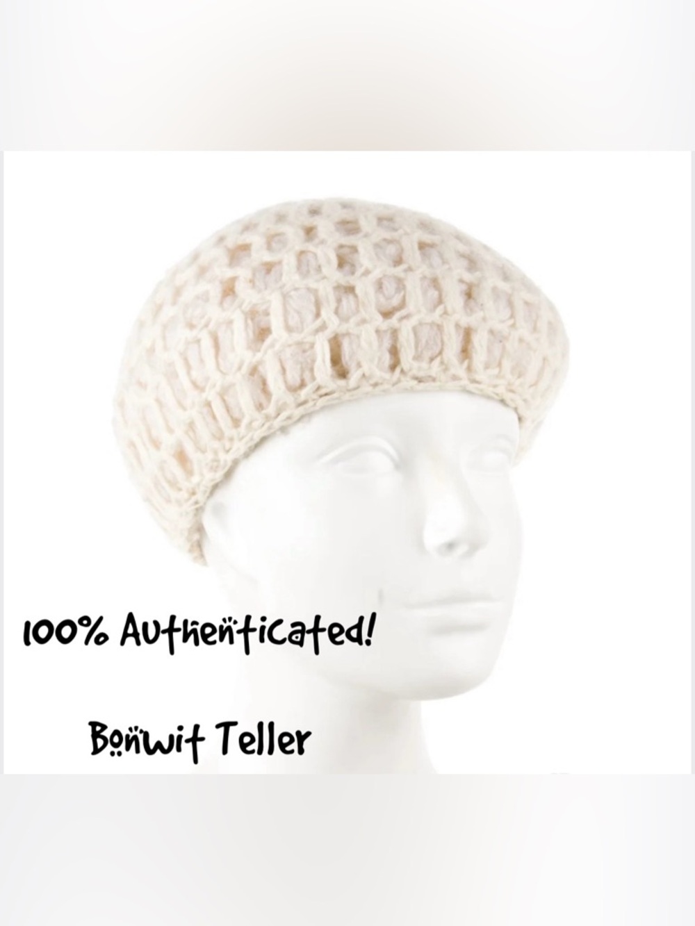 Bonwit Teller Angora White Crocheted Beret Beanie Tam